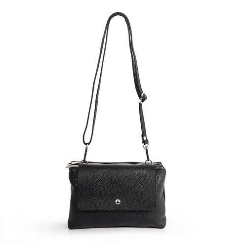 Bolso bandolera de piel con solapa Negro Cinti