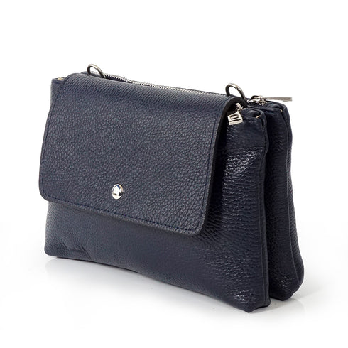 Bolso bandolera de piel con solapa Azul marino Cinti