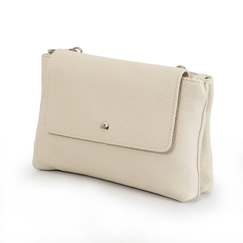 Bolso bandolera de piel con solapa Beige Cinti