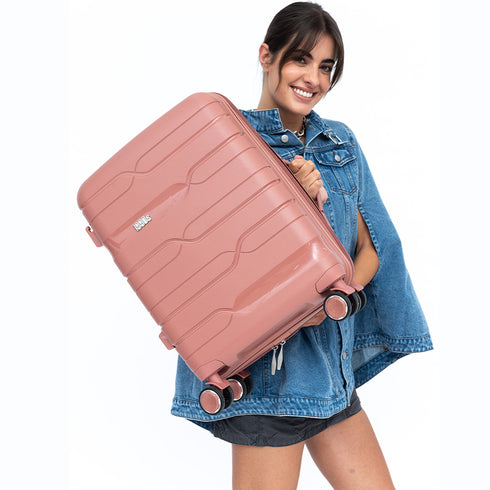 Maleta de cabina 55x38x22 cm (44L) Polipropileno - Candado Incrustado - 20 Pulgadas - Rosa dorado - Bass