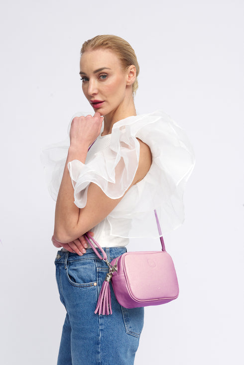 Bolso de bandolera piel con pompón Cristin Primavera Lila