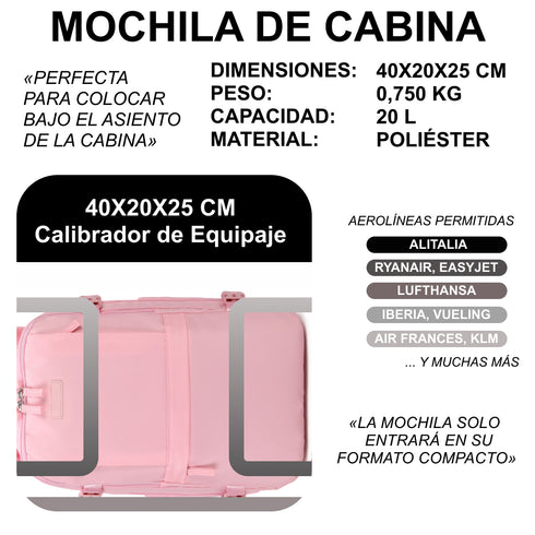 Mochila de viagem de cabine expansível dos anos 90 para Ryanair 40x25x20-25cm, com bolsa para sapatilhas, mochila casual