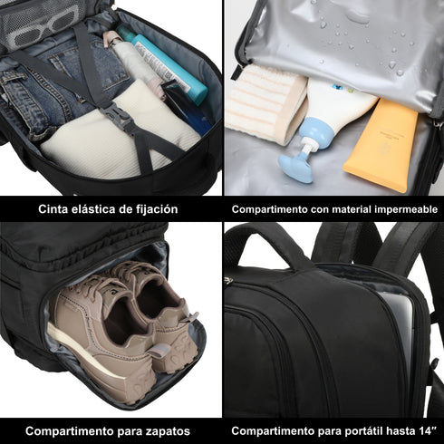 Mochila de viagem de cabine expansível dos anos 90 para Ryanair 40x25x20-25cm, com bolsa para sapatilhas, mochila casual