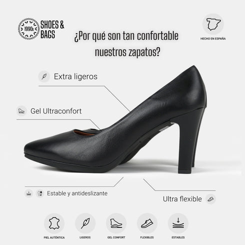 Sapatos de salto 8cm de pele preta Tania
