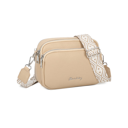 Bolsa de ombro pequena para mulher em pele PU, três compartimentos e duas alças, bolsa a tiracolo em pele sintética, presente original para mulher - Taupe
