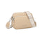 Bolsa de ombro pequena para mulher em pele PU, três compartimentos e duas alças, bolsa a tiracolo em pele sintética, presente original para mulher - Taupe