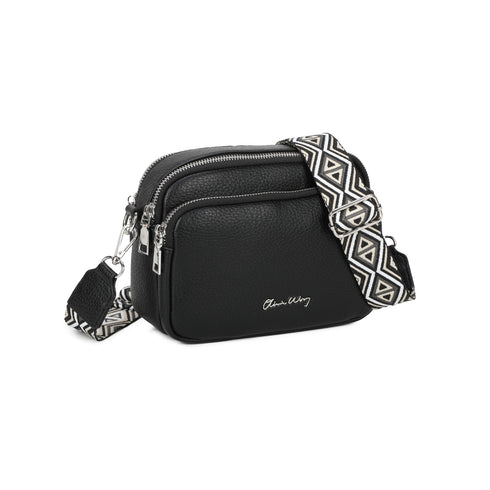 Bolsa de ombro pequena para mulher em pele PU com três compartimentos e duas alças, bolsa a tiracolo em imitação de pele, presente original para mulher - Preto