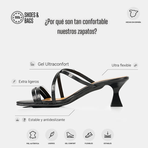 Sandálias de tiras com salto preto Penélope