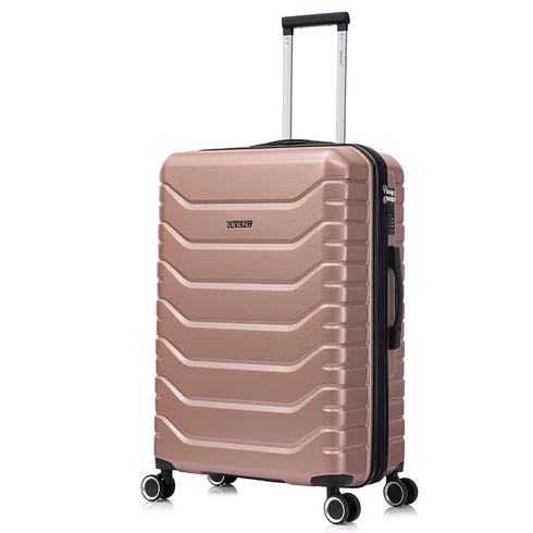 RAYKONG Mala Grande Expansível ABS+Policarbonato 75x49x31cm - 33.50cm Estendida | 114L - 123L | 28 Polegadas | 25kg semirrígidas cadeado de combinação - RosaDourado