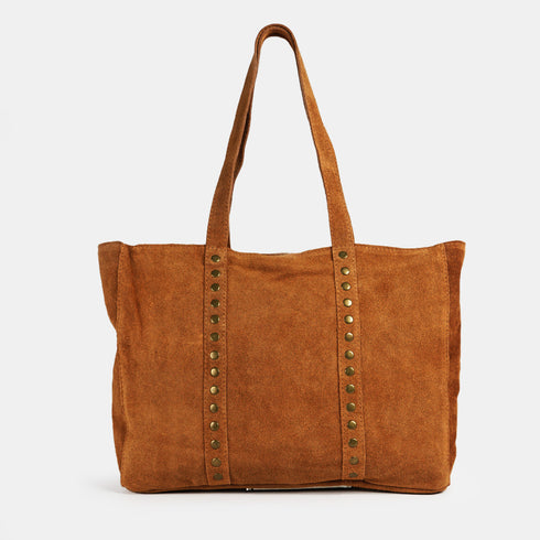 Mala shopper de senhora em pele para personalizar com tachas castanha-escura Alexandra