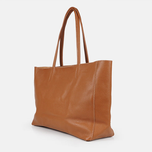Mala shopper para mulher em pele personalizável castanha Luna