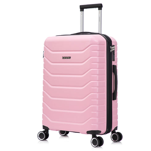 RAYKONG Mala Média Expansível ABS+Policarbonato 66x45x27.50cm - 30cm Expandida | 82L - 90L | 24 Polegadas | 23kg semirrígida cadeado de combinação - Rosa Claro