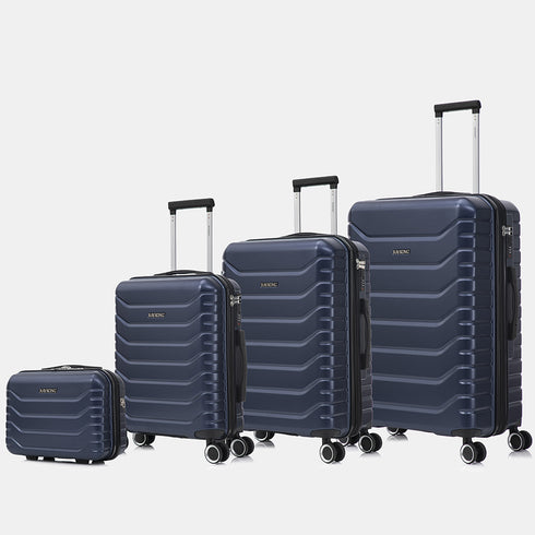 Conjunto de 4 Malas ABS+PC|Necessaire 29cm|Cabine 55x40x20cm|Média Expansível 20kg-23kg - 66x45x27.50-30cm|Grande Expansível 23kg-25kg - 75x49x31-33.50cm | Azul Marinho