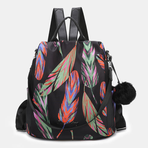 Mochila Antirroubo Impermeável para Mulher (14.80L) | Mochila Conversível em mala de ombro com pompom e alça removível de adorno Penas