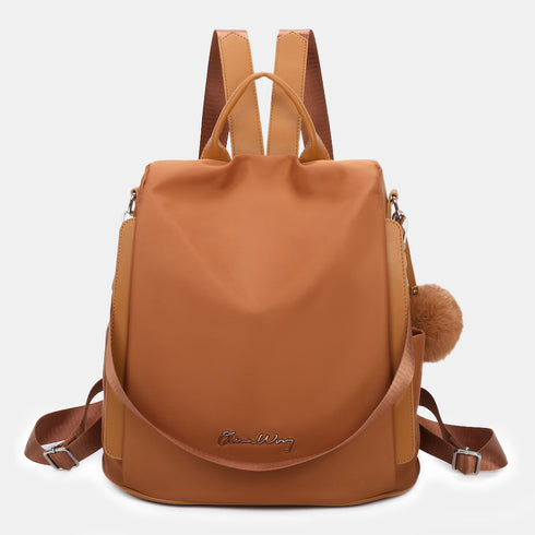 Mochila Antirroubo Impermeável para Mulher (14,80L) | Mochila Conversível em mala de ombro com pompom e alça removível de adorno Castanho