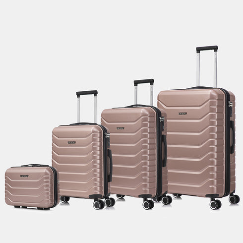 Conjunto de 4 Malas ABS+PC|Necessaire 29cm|Cabine 55x40x20cm|Média Expansível 20kg-23kg - 66x45x27.50-30cm|Grande Expansível 23kg-25kg - 75x49x31-33.50cm | Rosa Dourado
