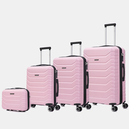 Conjunto de 4 Malas ABS+PC|Necessaire 29cm|Cabine 55x40x20cm|Média Expansível 20kg-23kg - 66x45x27.50-30cm|Grande Expansível 23kg-25kg - 75x49x31-33.50cm | Rosa Claro