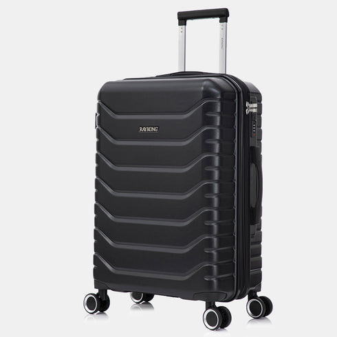 RAYKONG Mala Média Expansível ABS+Policarbonato 66x45x27.50cm - 30cm Expandida | 82L - 90L | 24 Polegadas | 23kg semirrígida cadeado de combinação - Preto