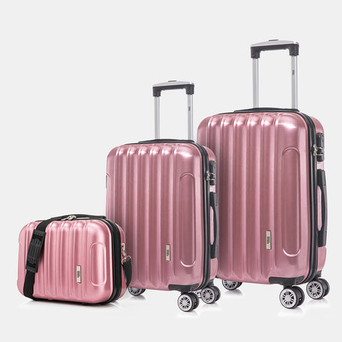 1990s Juego de Maletas Policarbonato Rígida 3 Piezas|Maleta Cabina 55cm|Maleta Mediana 68cm|Neceser 29cm|RosaDorado