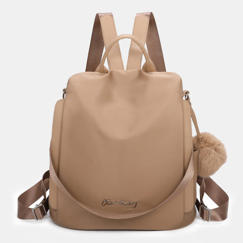 Mochila Antirroubo Impermeável para Mulher (14.80L) | Mochila Convertível em mala de ombro com pompão e alça amovível decorativa Cáqui