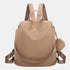 Mochila Antirroubo Impermeável para Mulher (14.80L) | Mochila Convertível em mala de ombro com pompão e alça amovível decorativa Cáqui
