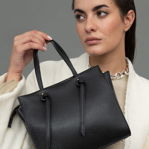 Bolso bandolera mujer de piel con asas de mano negro Mercedes