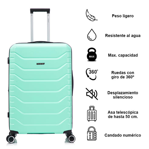 RAYKONG Mala Grande Expansível ABS+Policarbonato 75x49x31cm - 33.50cm Estendida | 114L - 123L | 28 Polegadas | 25kg semirrígidas cadeado de combinação - Menta