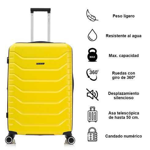 RAYKONG Mala de Viagem Grande Expansível ABS+Policarbonato 75x49x31cm - 33.50cm Estendido | 114L - 123L | 28 Polegadas | 25kg semirrígidas cadeado de combinação - Amarelo