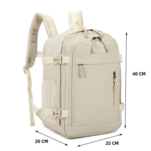 Raykong Mochila de Cabina Ryanair 40x20x25cm (20L) | Mochila de Viagem Impermeável para Avião | Bagagem de Mão Resistente | Mochila para Caminhadas | Escola | Trabalho - Bege