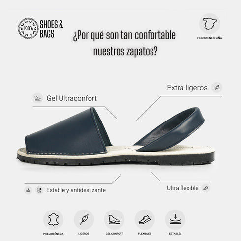 Albarcas de pele para senhora azul-marinho Adara