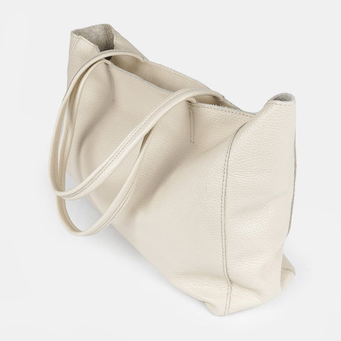 Mala shopper de pele bege para senhora, personalizável, modelo Luna