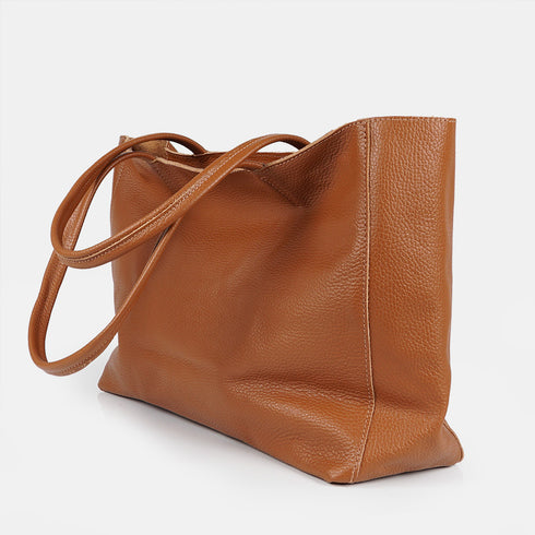 Mala shopper para mulher em pele personalizável castanha Luna