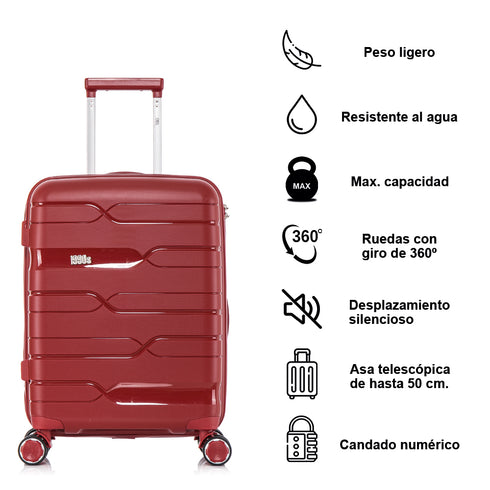 Mala de cabine 55x38x22 cm (44L) Polipropileno - Cadeado Embutido - 20 Polegadas - Bordeaux - Bass