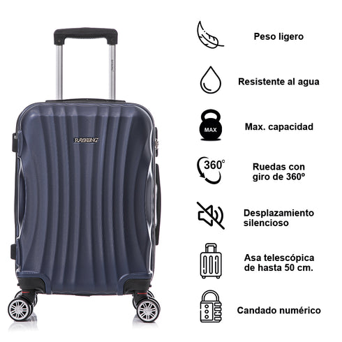 Raykong Mala de Cabine ABS 55x38x23cm 44L - 20 Polegadas Azul-Marinho - Waves