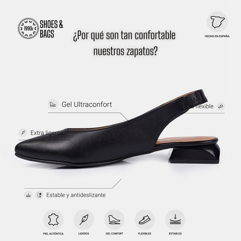 Sapatos rasos de pele pretos Beatriz para mulher