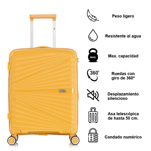 Mala de cabine 55x39x21.5 cm (46L) Polipropileno - Cadeado Integrado - 20 Polegadas - Amarelo - Chocolate