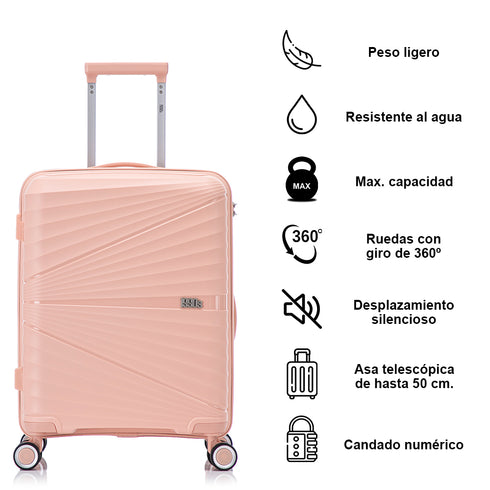 Mala de cabine 55x39x21.5 cm (46L) Polipropileno - Cadeado Integrado - 20 Polegadas - Rosa Claro - Choco