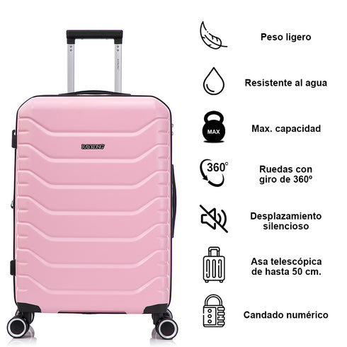 RAYKONG Mala Média Expansível ABS+Policarbonato 66x45x27.50cm - 30cm Expandida | 82L - 90L | 24 Polegadas | 23kg semirrígida cadeado de combinação - Rosa Claro