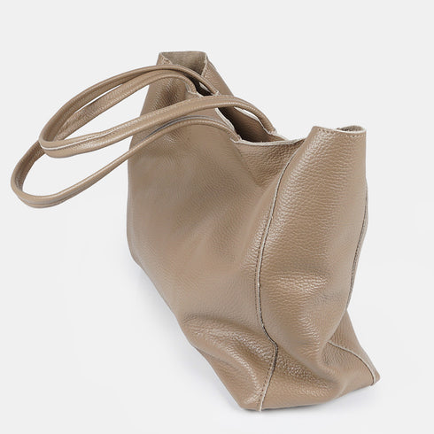 Mala shopper de senhora em pele para personalizar cáqui Luna