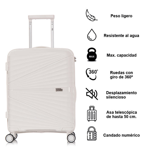Mala de cabine 55x39x21.5 cm (46L) Polipropileno - Cadeado Embutido - 20 Polegadas - Branco - Chocolate