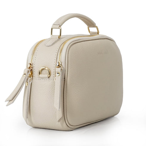 Bolso de bandolera de piel con asa de mano doble cremallera Beige Elsa