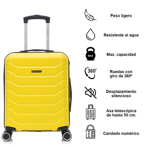 Conjunto de 3 Maletas|Neceser 29x35x16.50cm|Maleta Cabina ABS+PC 55x40x20cm|Mediana Expandible 20kg-23kg - 66x45x27.50-30cm | Amarillo