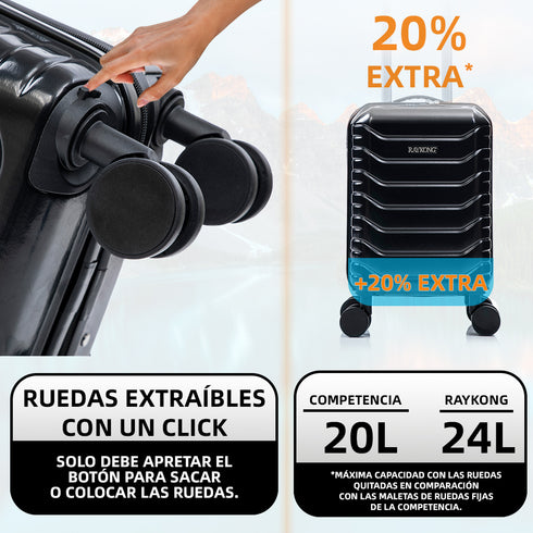 Mala de Cabine ABS 40x30x20 (24L) | Capacidade Máxima | Bagagem de Mão com Rodas Destacáveis para Ryanair | Vueling | EasyJet - Preto