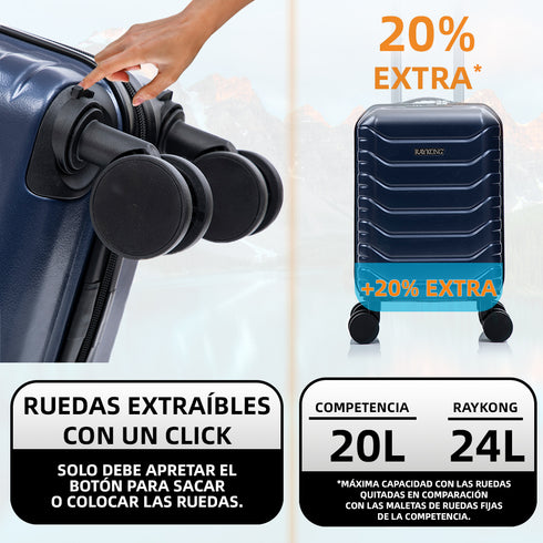Mala de Cabine ABS 40x30x20(24L) | Capacidade Máxima | Bagagem de Mão com Rodas Desmontáveis para Ryanair | Vueling | EasyJet - Azul Marinho