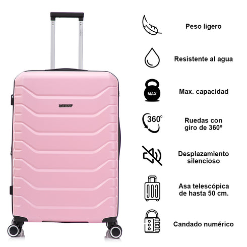 RAYKONG Mala Grande Expansível ABS+Policarbonato 75x49x31cm - 33.50cm Estendido | 114L - 123L | 28 Polegadas | 25kg semirrígida cadeado combinação - Rosa Claro