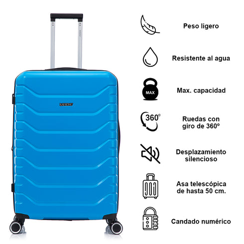 RAYKONG Mala Grande Expansível ABS+Policarbonato 75x49x31cm - 33.50cm Estendido | 114L - 123L | 28 Polegadas | 25kg semirrígida cadeado de combinação - Turquesa