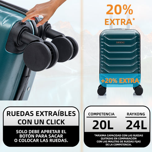 Mala de Cabine ABS 40x30x20(24L)| Capacidade Máxima| Bagagem de Mão com Rodas Removíveis para Ryanair | Vueling | EasyJet - Verde