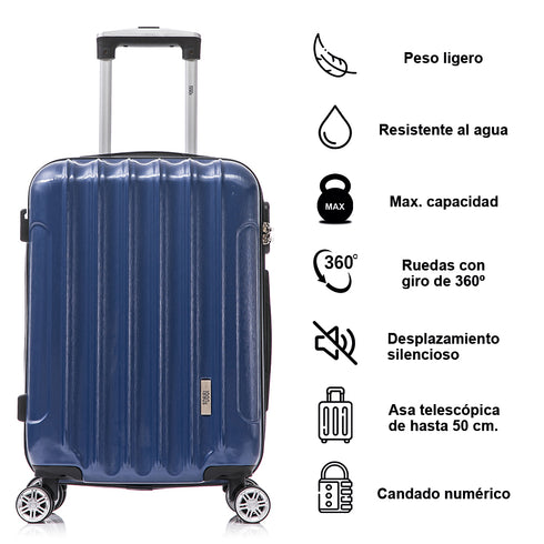 1990s Juego de Maletas Policarbonato Rígida 3 Piezas|Maleta Cabina 55cm|Maleta Mediana 68cm|Neceser 29cm|AzulMarino