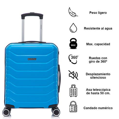 RAYKONG Mala de Cabine 55x40x20cm Policarbonato (40L) semirrígida Trolley Pequeno Bagagem de Mão 4 Rodas Giratórias 360º Fecho Numérico - Turquesa