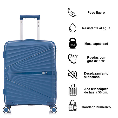Mala de cabine 55x39x21.5 cm (46L) Polipropileno - Cadeado Embutido - 20 Polegadas - Azul-marinho - Chocolate
